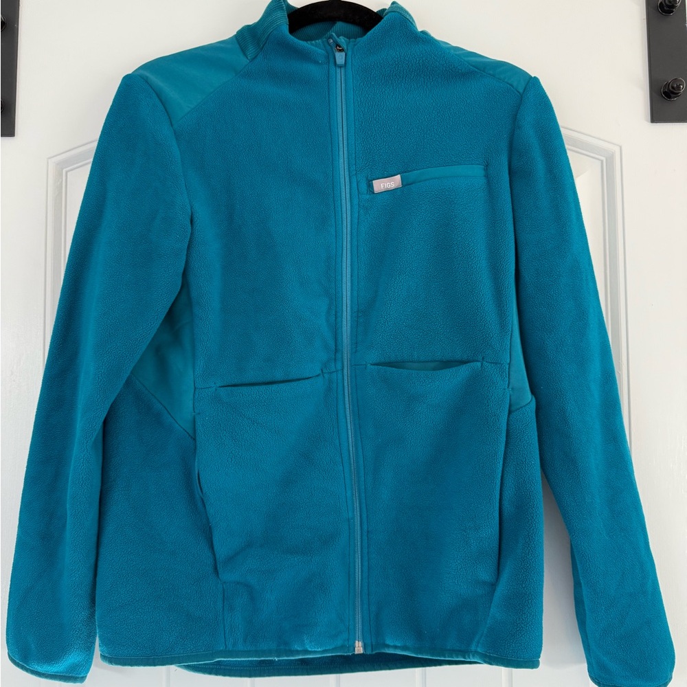 Figs on shift Teal Fleece Jacket